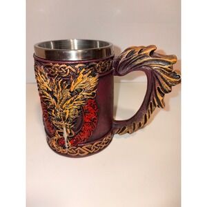 Dragon Phoenix Medieval Fantasy Tankard Mug Stainless Steel Resin Renaissance